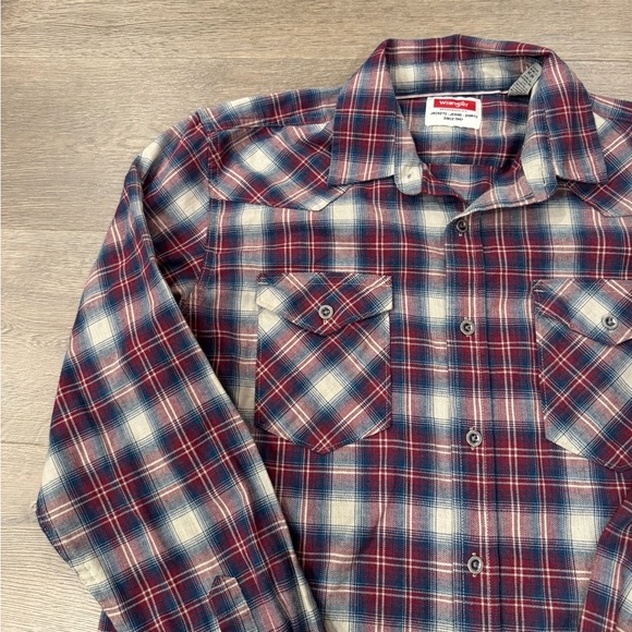 Wrangler Long Sleeve Plaid Check Flannel Western Shirt Men’s M Red Blue White - Picture 2 of 10